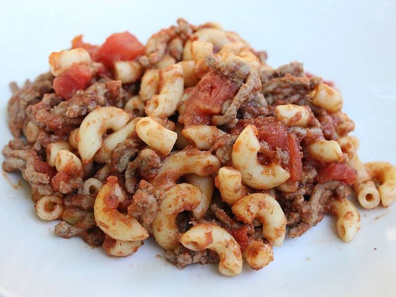 American Chop Suey, an American dinner recipe — chop suey with macaroni