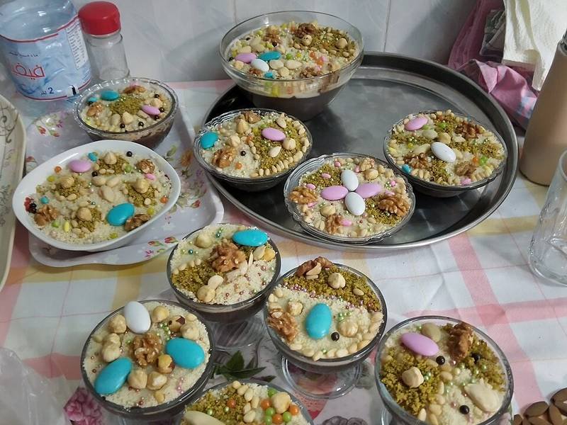 Assidat Zgougou — Tunisian desserts recipe, served and ready to eat