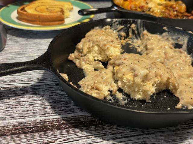 Ingredients and preparation for biscuits and sausage gravy