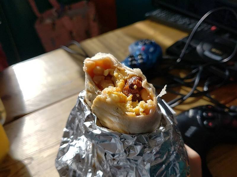Loaded Breakfast Burrito — American breakfast recipe, served and ready to eat