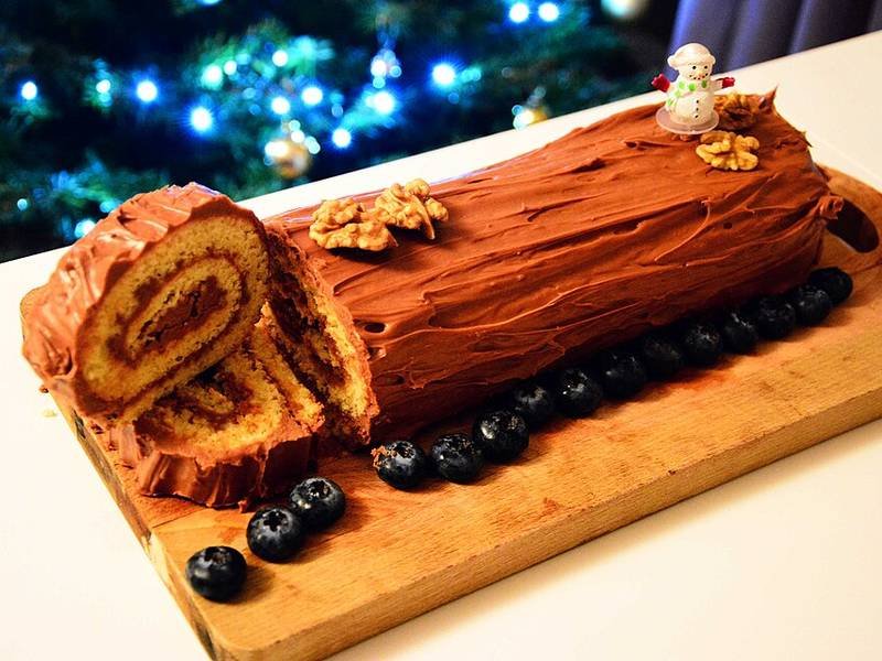 Bûche de Noël — French holiday specials recipe, served and ready to eat