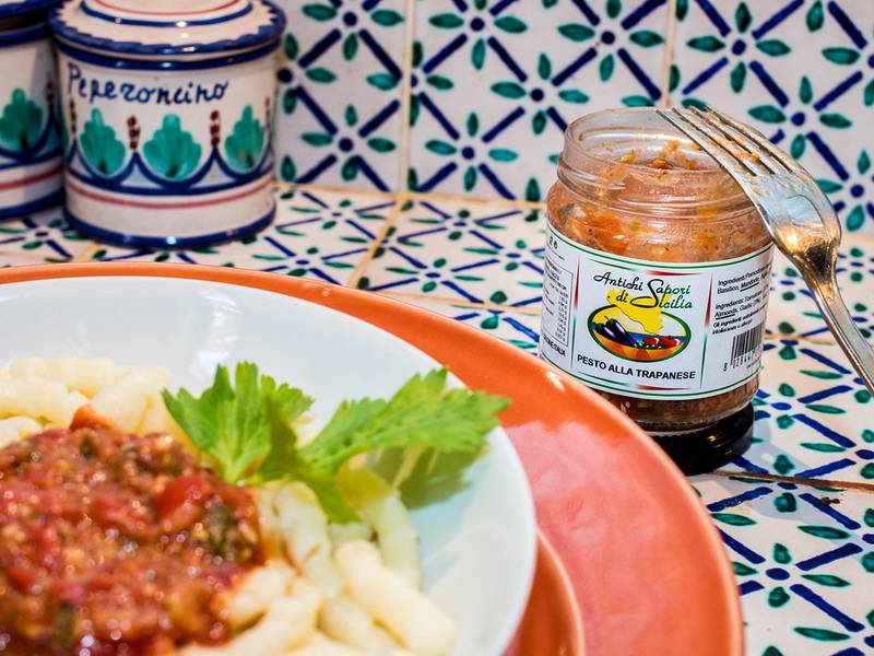 Busiate al Pesto Trapanese — Italian dinner recipe, served and ready to eat