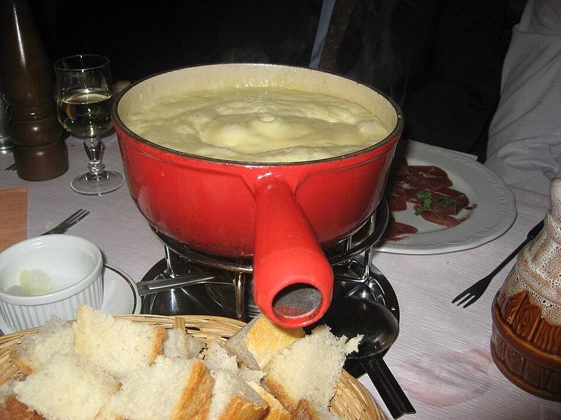 Cheese Fondue — Swiss dinner recipe, served and ready to eat