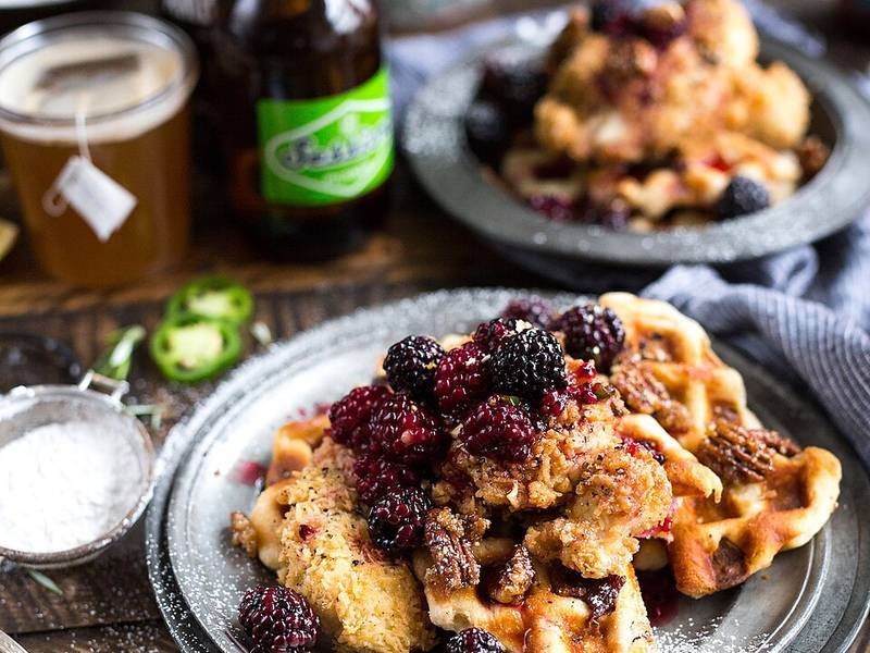 Chicken and Waffles — American breakfast recipe, served and ready to eat