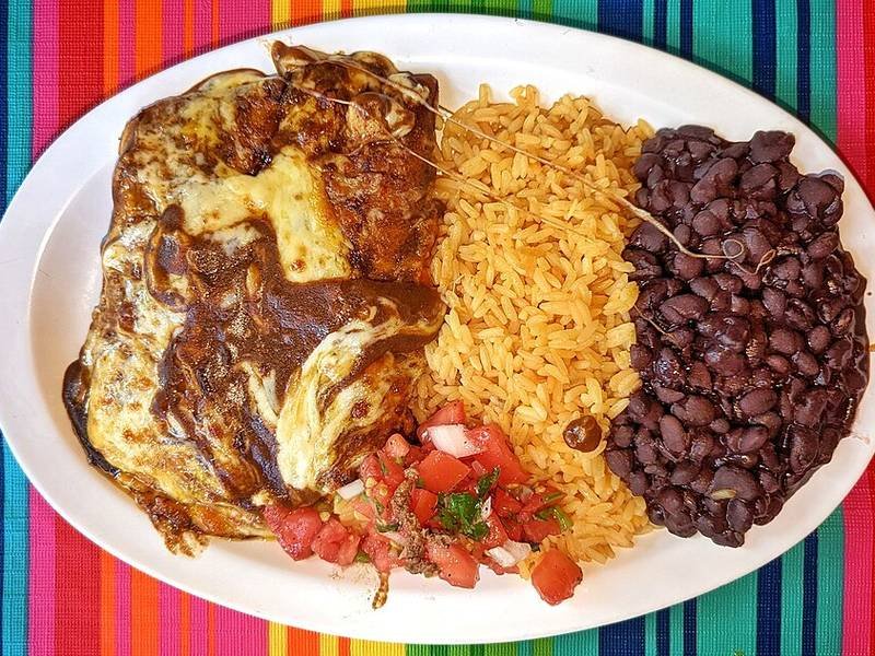 Chicken Enchiladas Rojas — Mexican dinner recipe, served and ready to eat