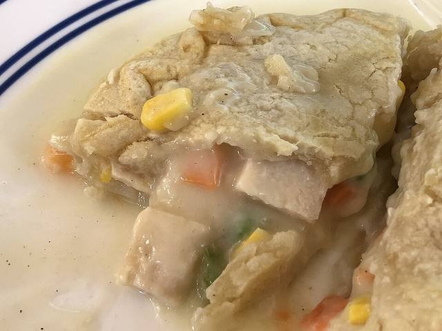 Ingredients and preparation for chicken pot pie