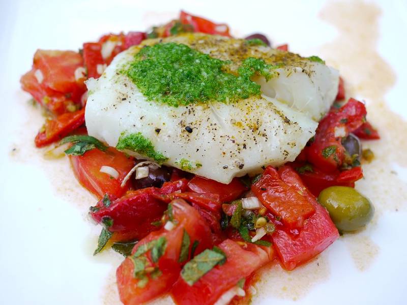 Cod with Tomatoes and Olives