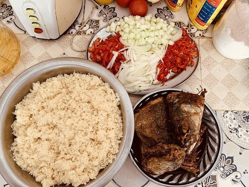 Complet Poisson — Tunisian dinner recipe, served and ready to eat