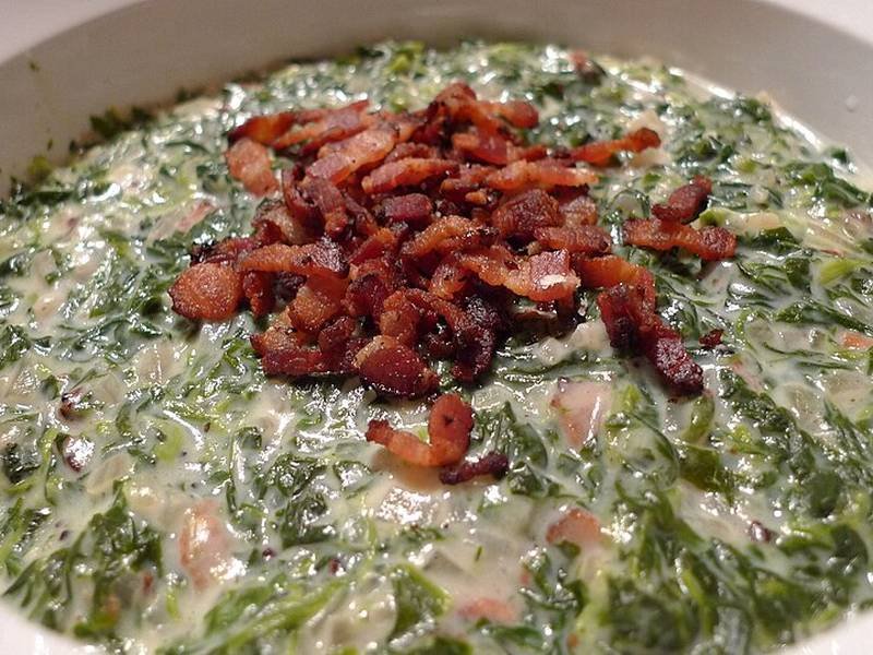 Creamed Spinach — American dinner recipe, served and ready to eat