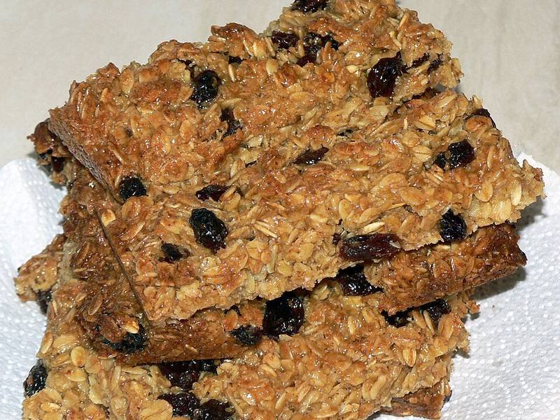 Flapjacks — British baking recipe, served and ready to eat