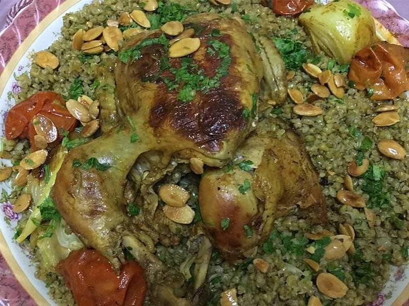 Freekeh with Chicken — Lebanese dinner recipe, served and ready to eat