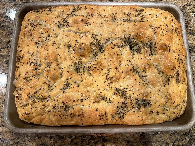Garlic Confit Focaccia — Italian baking recipe, served and ready to eat
