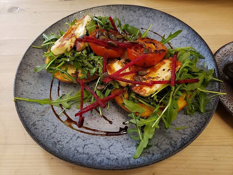 Grilled Halloumi and Herb Salad — Greek lunch recipe, served and ready to eat