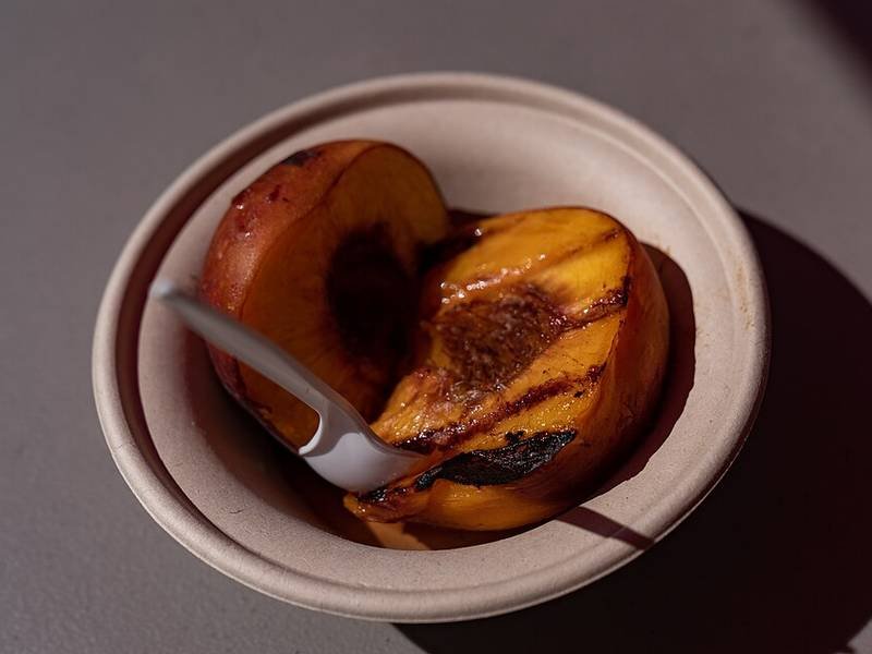 Grilled Peaches, an American dessert recipe — peaches on the grill