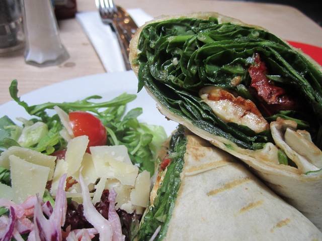 Ingredients and preparation for grilled halloumi wrap