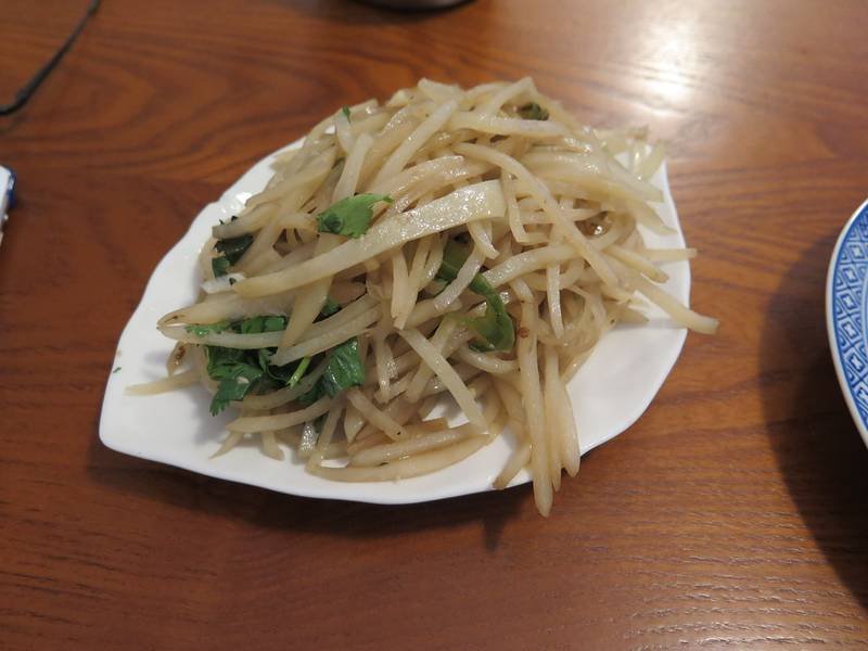 Hot and Sour Potato Slivers — Chinese dinner recipe, served and ready to eat