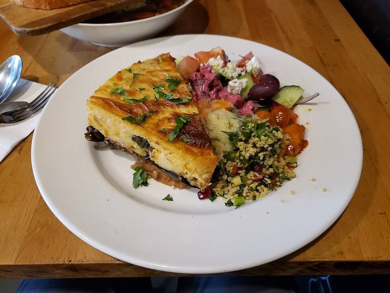 Moussaka — Greek dinner recipe, served and ready to eat