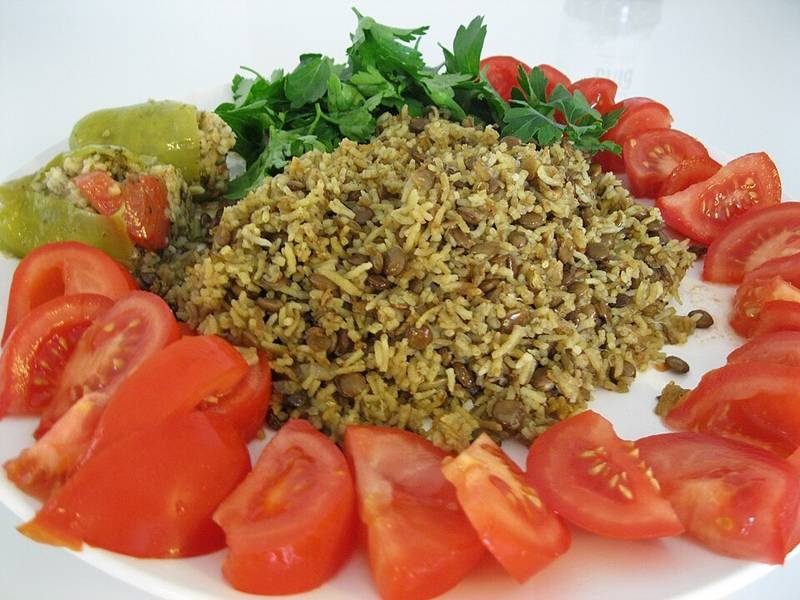 Mujadara — Middle Eastern healthy recipe, served and ready to eat