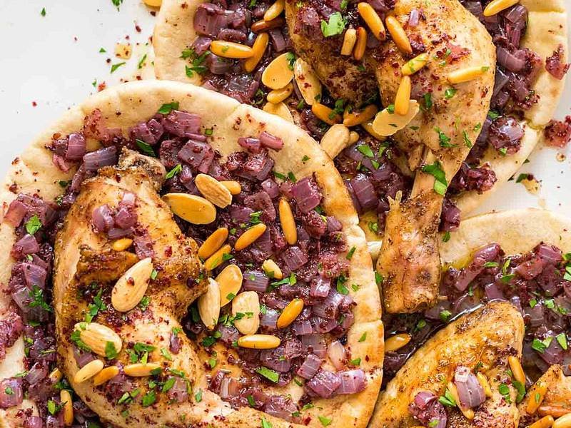 Musakhan — Middle Eastern dinner recipe, served and ready to eat