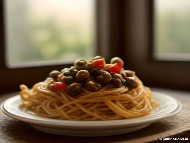 Spaghetti alla Puttanesca — Italian dinner recipe, served and ready to eat