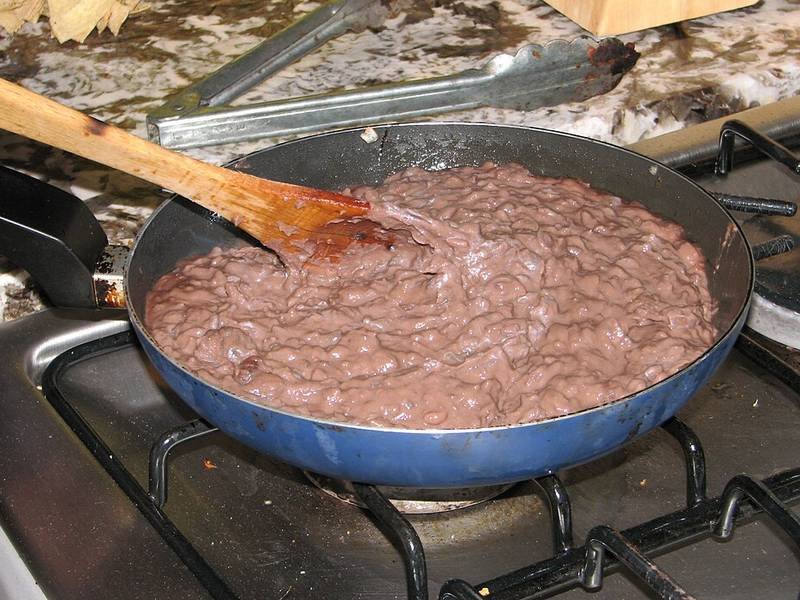 Refried Beans — Mexican dinner recipe, served and ready to eat