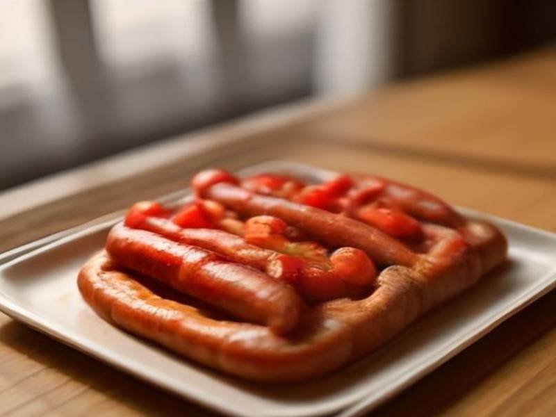 Illustration of Sheet Pan Sausage and Peppers, an American dinner recipe — italian sausage and peppers in the oven