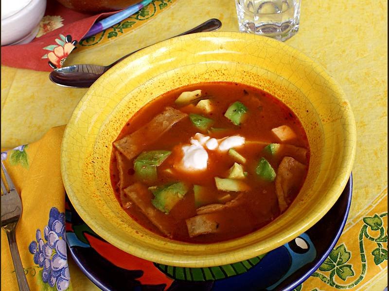 Sopa de Tortilla — Mexican lunch recipe, served and ready to eat
