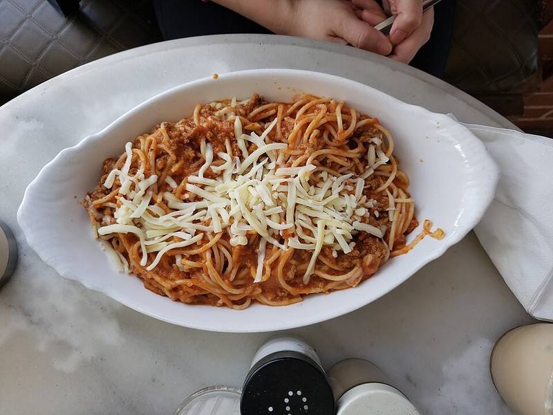 Spaghetti Bolognese — Italian dinner recipe, served and ready to eat