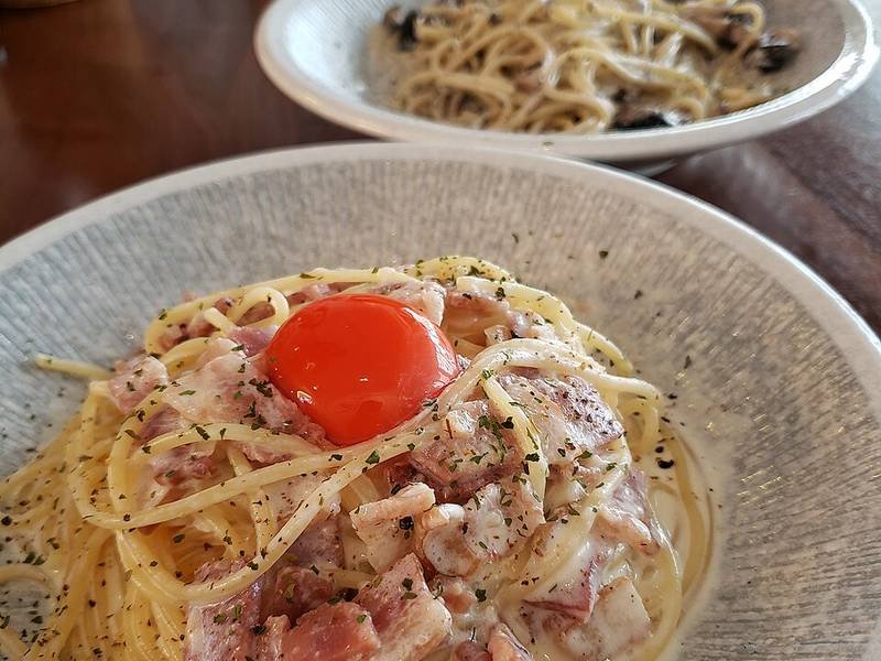 Spaghetti Carbonara — Italian dinner recipe, served and ready to eat