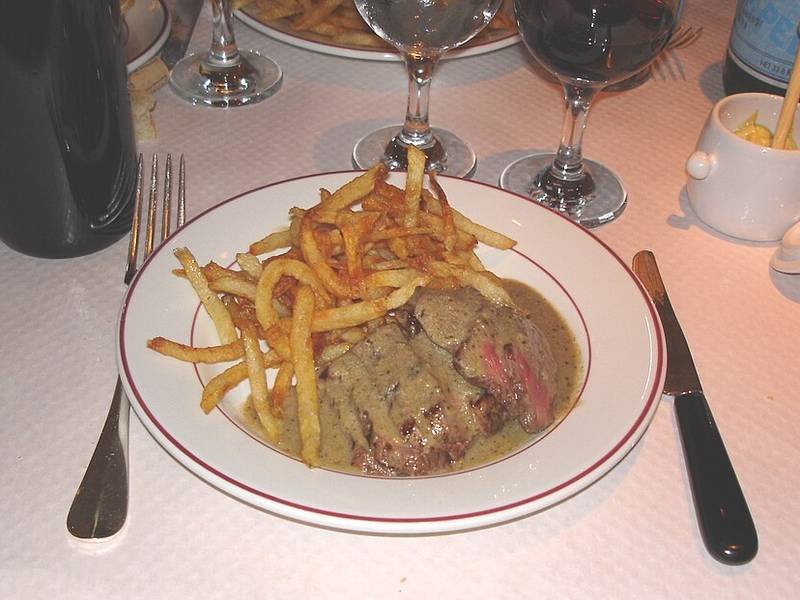 Steak Frites — French dinner recipe, served and ready to eat