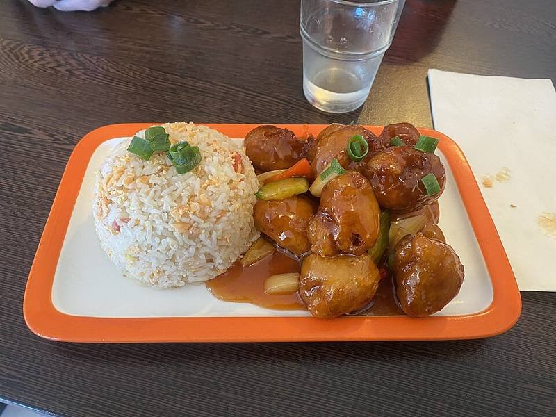 Sweet and Sour Pork — Chinese dinner recipe, served and ready to eat
