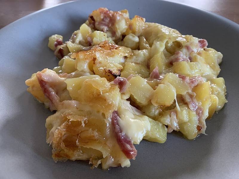 Tartiflette — French dinner recipe, served and ready to eat