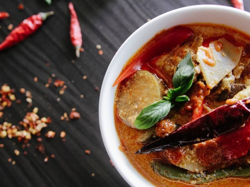 Thai Red Curry — Thai dinner recipe, served and ready to eat