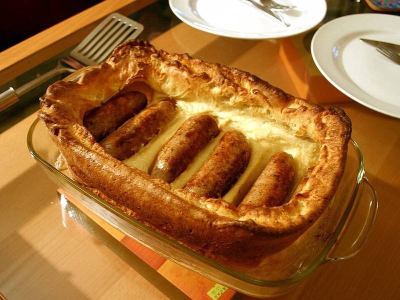 Toad in the Hole — British dinner recipe, served and ready to eat
