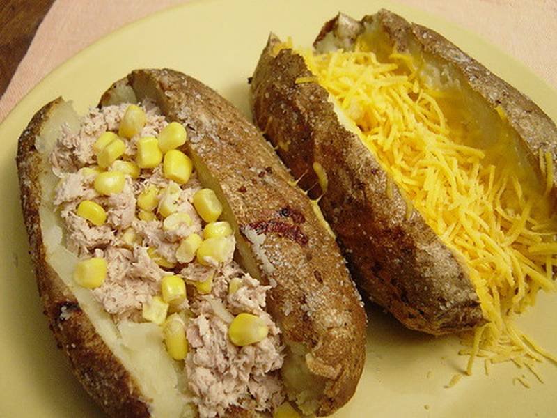 Tuna and Sweetcorn Jacket Potato, a British dinner recipe — tuna mayo jacket potato