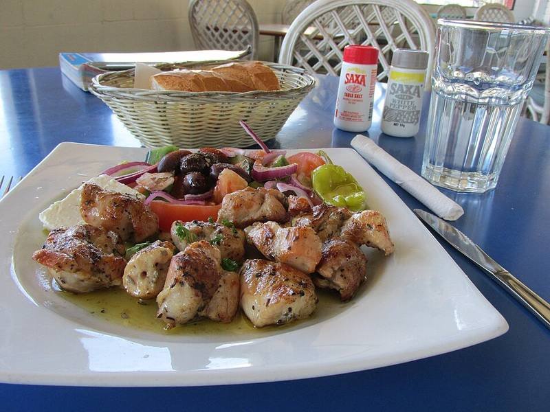 Yoghurt-Marinated Chicken Skewers — Greek dinner recipe, served and ready to eat